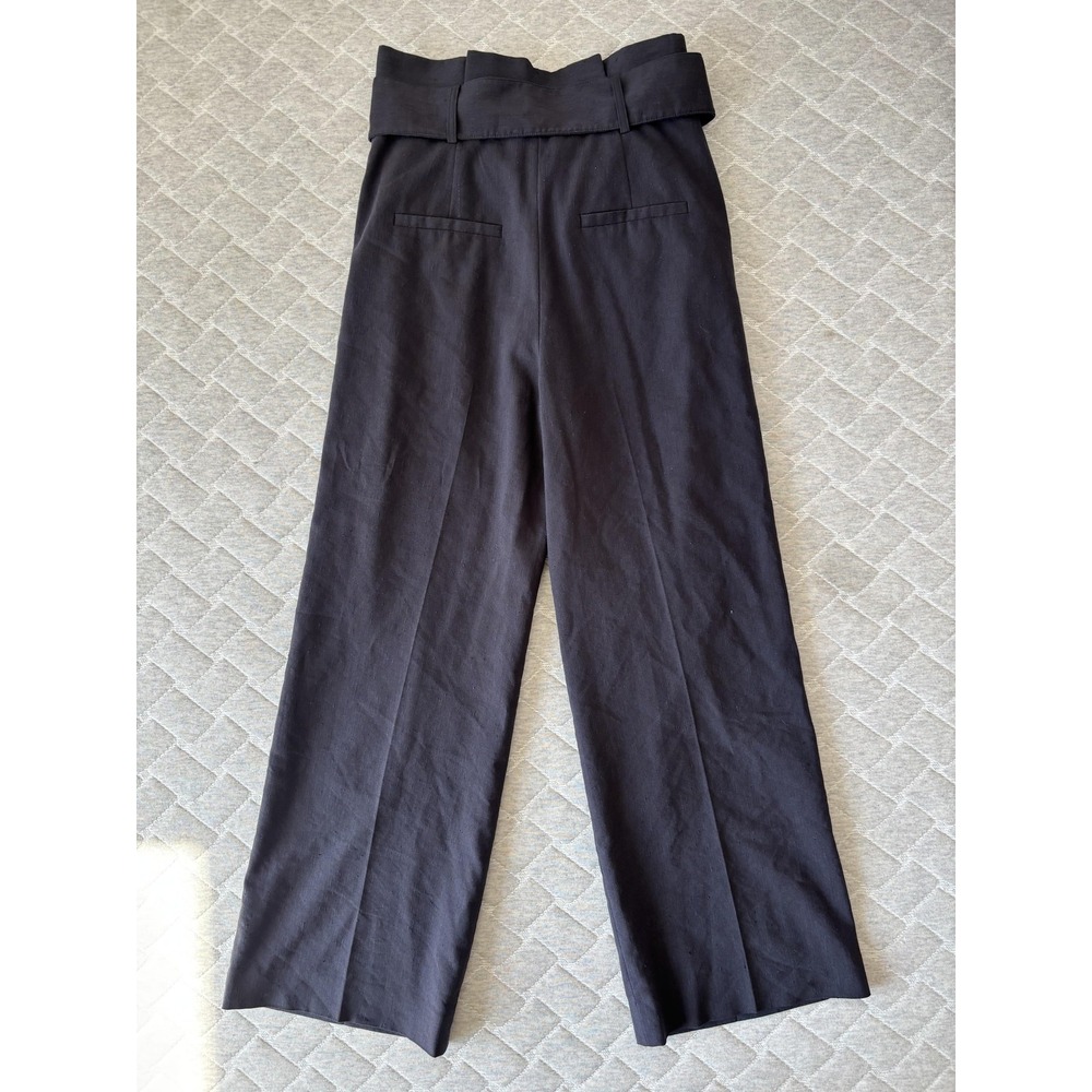 Veronica Beard Pants Womens‎ 4 Blue Wide Leg Linen Wool Blend Belted High Rise - Picture 2 of 8
